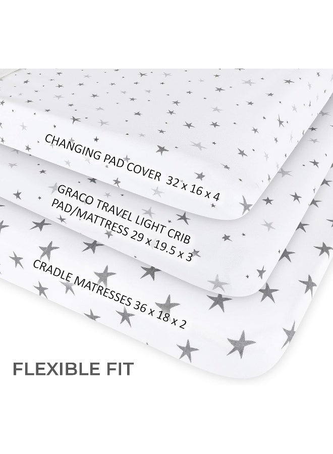 Ely's & Co. Ely’s & Co. Patent Pending Waterproof Changing Pad Cover|Cradle Sheet 2-Pack Set for Baby Boy - 100% Cotton, Jersey Knit Cotton Sheets with Waterproof Lining - Grey Stars - Image 3